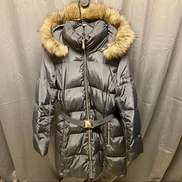 Michael Kors Dark Gray Belted Puffer Jacket